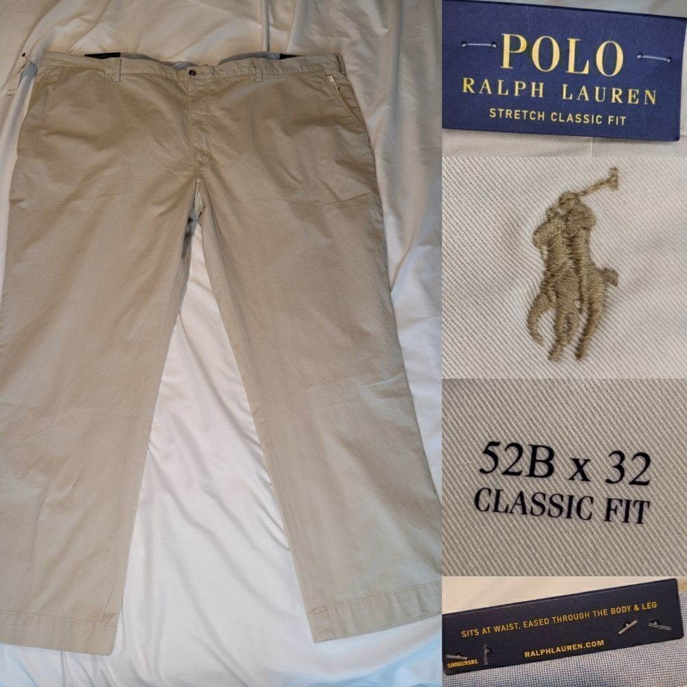 NEW 52 x 32 POLO RALPH LAUREN CLASSIC FIT TAN KHAKI CHINOS PANTS big grand NWT